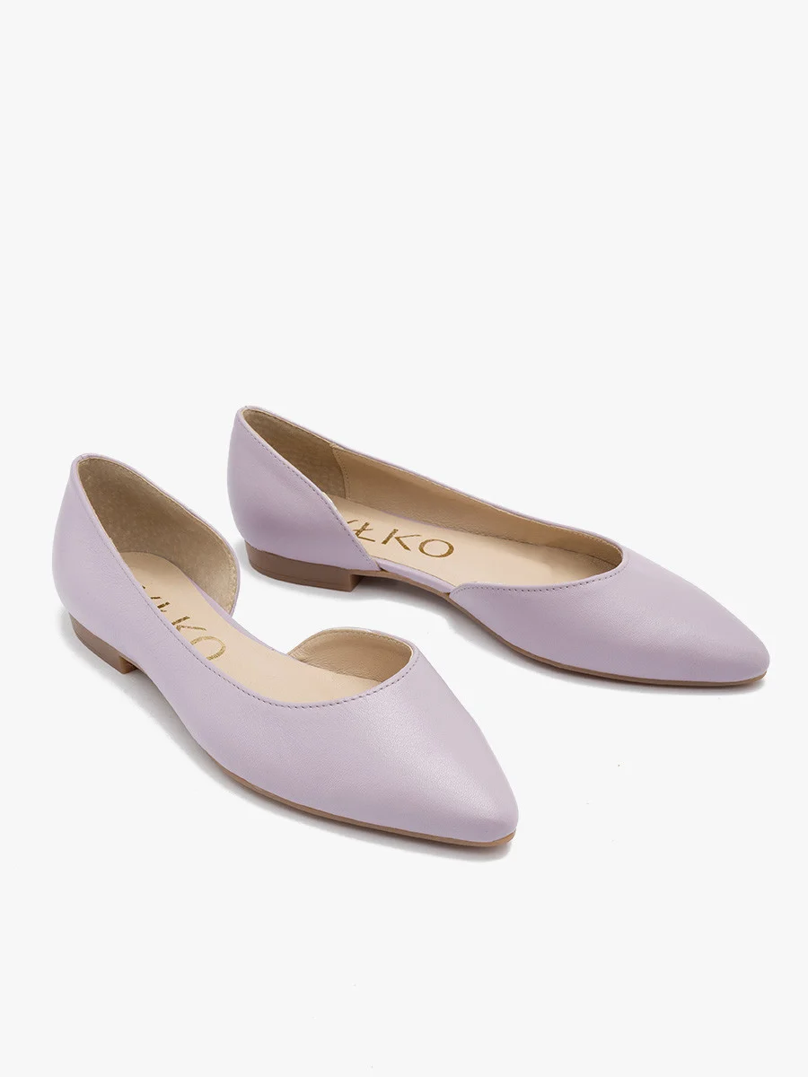 Liliowe baleriny z ozdobną cholewką