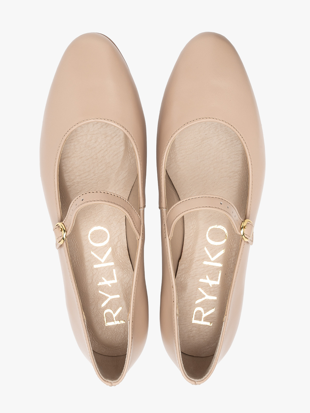 Beżowe baleriny z ozdobnym zapięciem