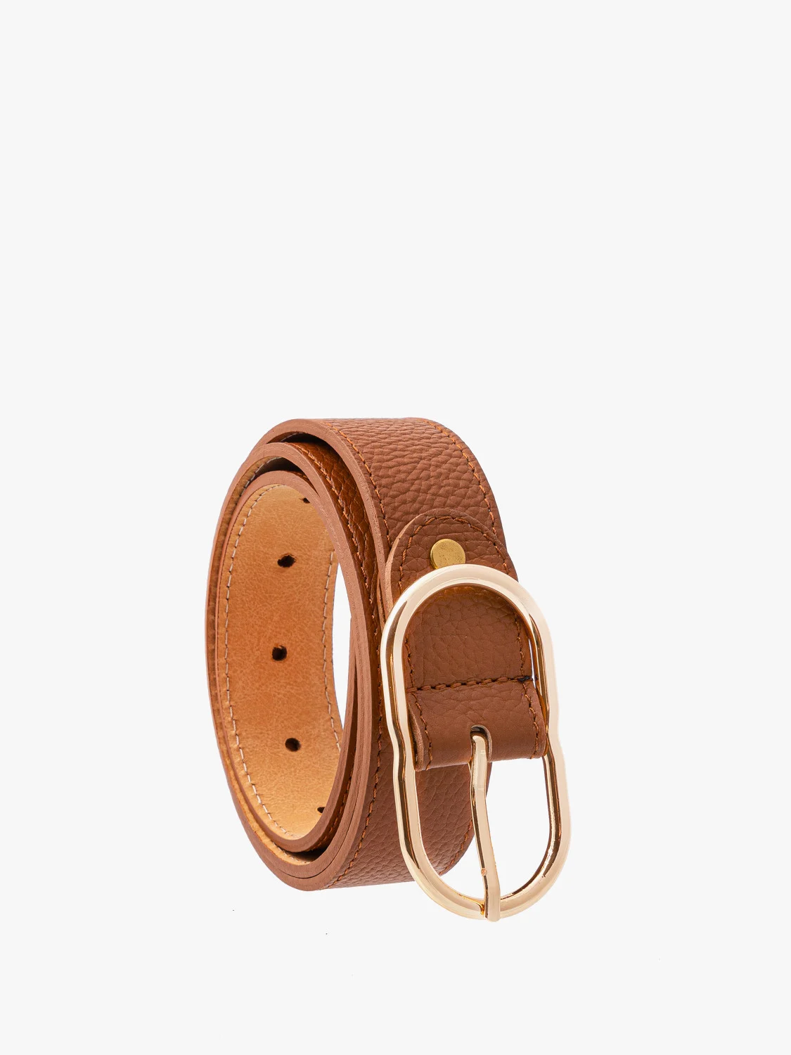 Rudy pasek damski ze złotą klamrą