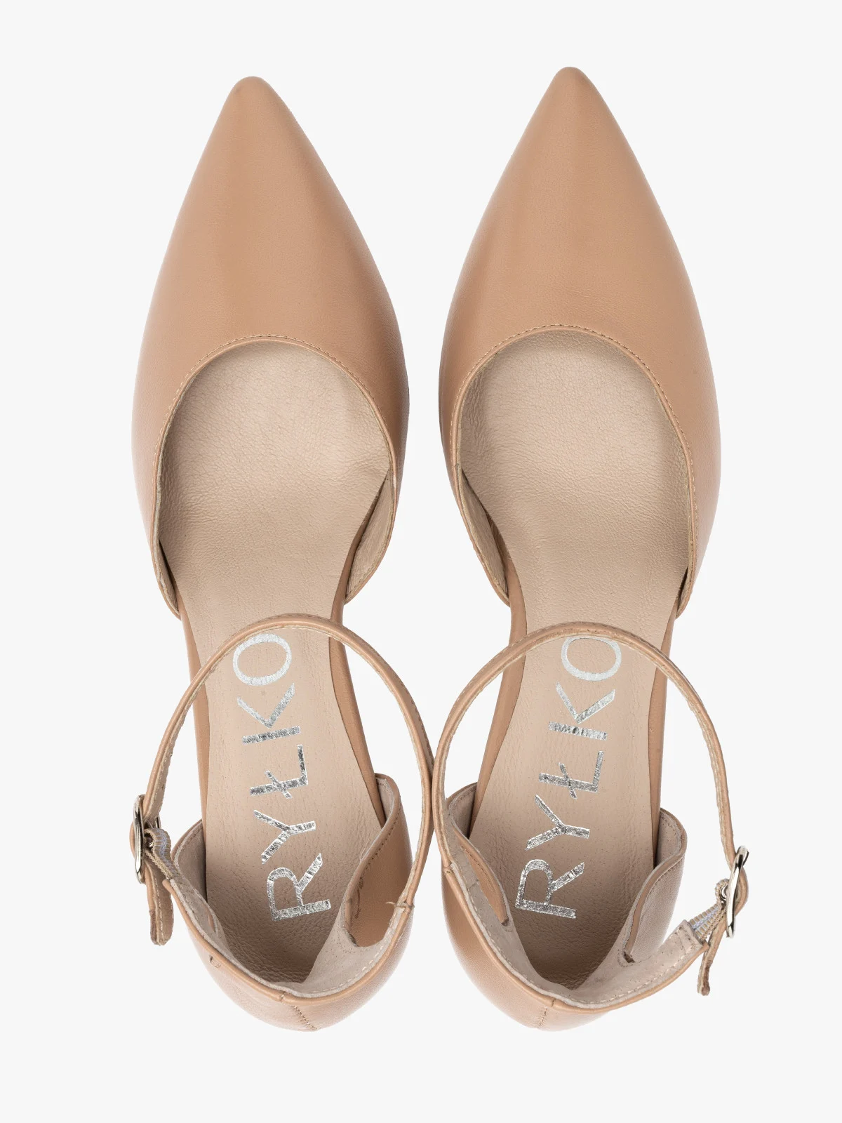 Dwuczęściowe, beżowe czółenka damskie na szpilce