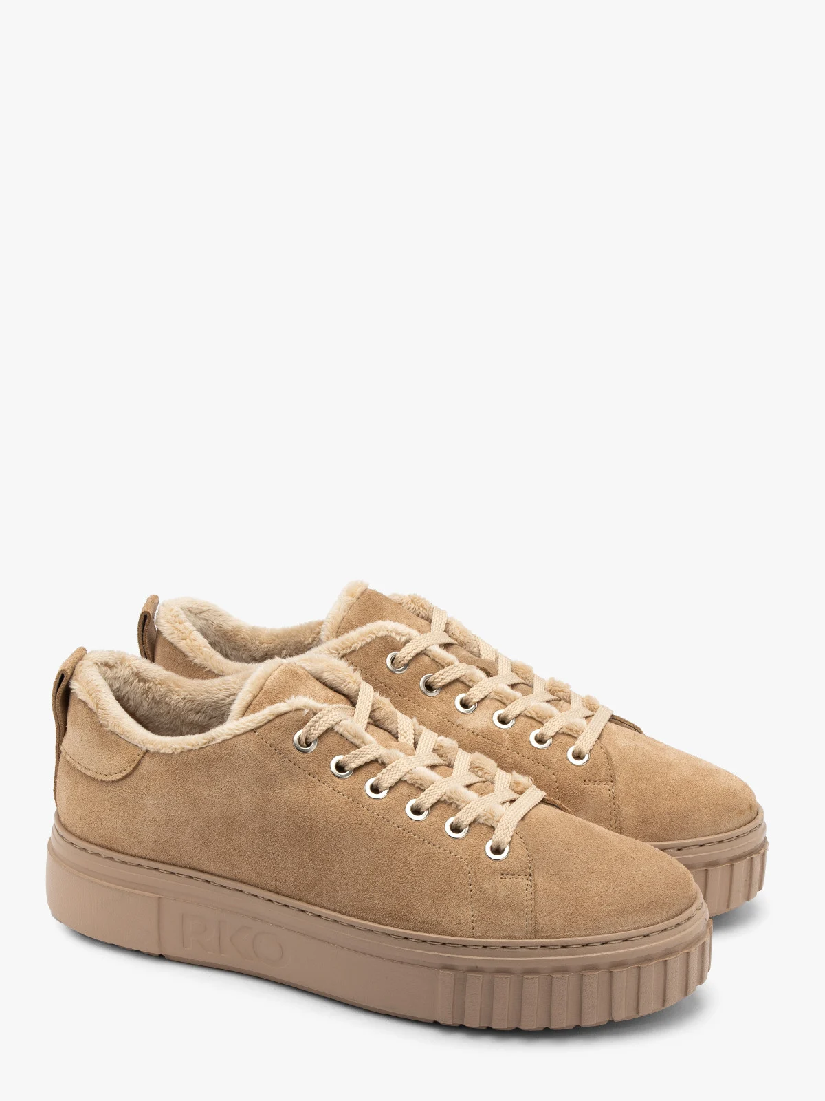 Welurowe, ocieplane półbuty sportowe w beżowym kolorze