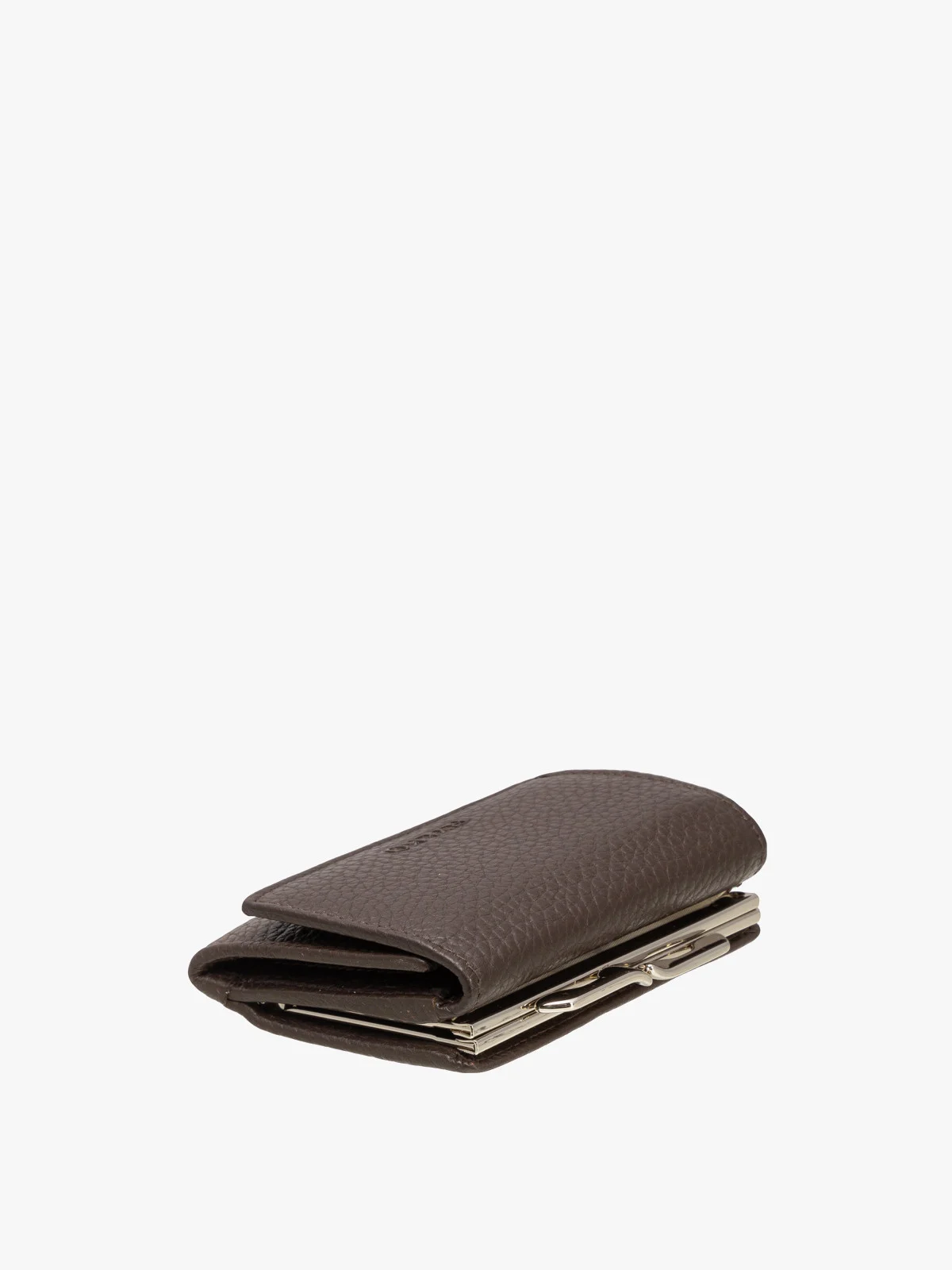 Ciemnobrązowy portfel damski z ozdobnym zapięciem