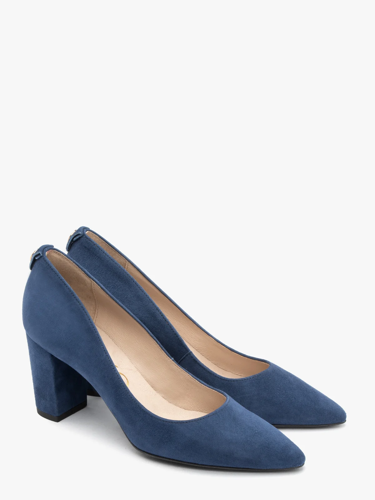 Granatowe czółenka z weluru na obcasie typu słupek
