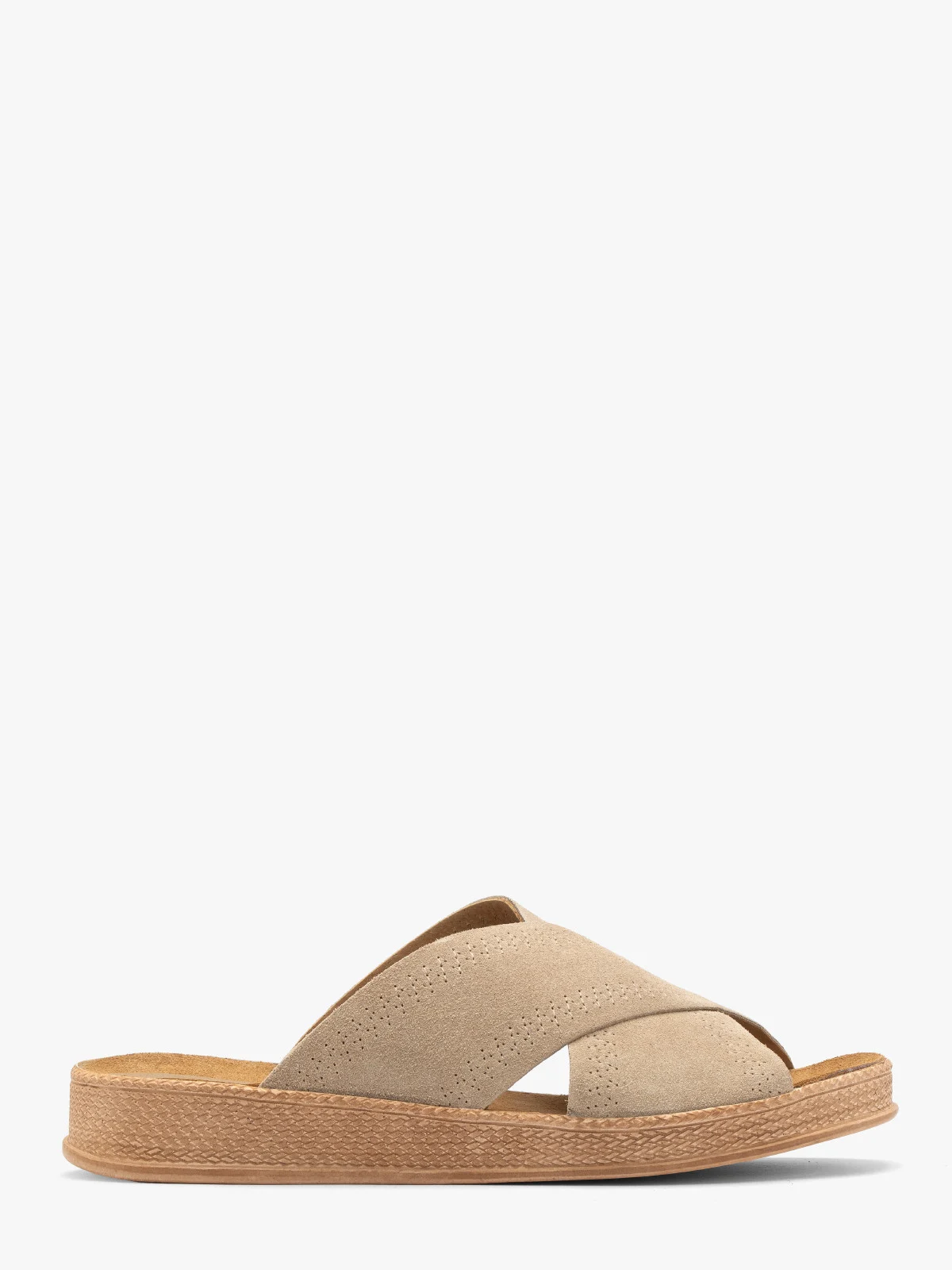 Piaskowe klapki na ozdobnym spodzie