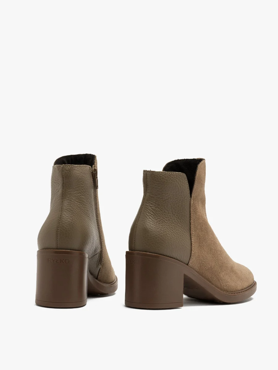 Beżowe botki z łączonych skór