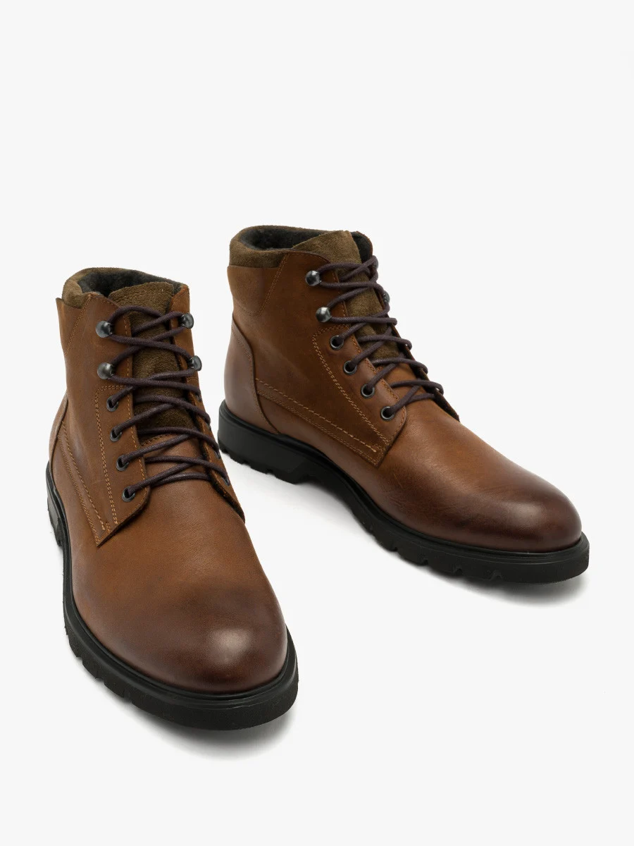 Brązowe trzewiki męskie z łączonych skór