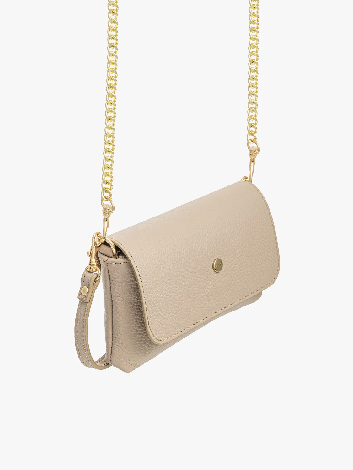 Beżowa, elegancka torebka ze złotym łańcuszkiem