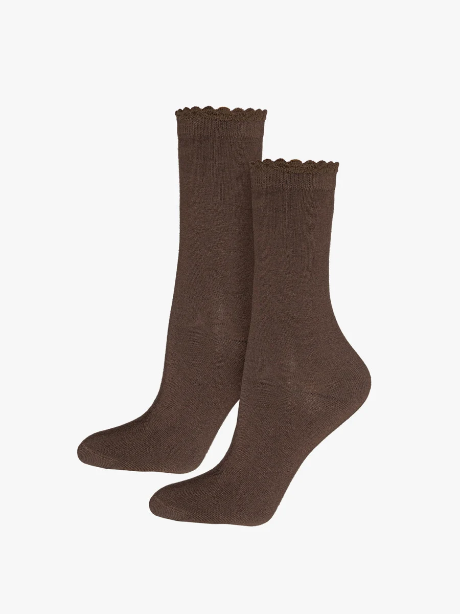 Brązowe skarpety bawełniane z falbanką