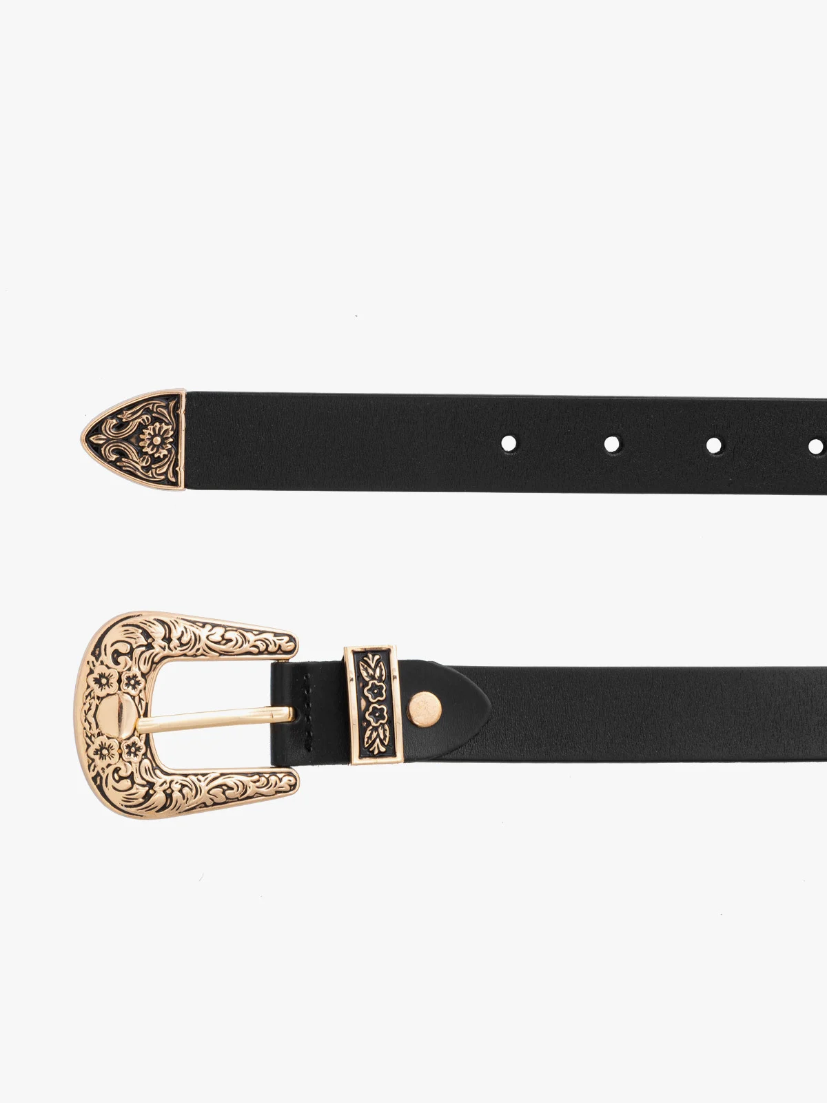 Czarny skórzany pasek z dekoracyjną klamrą