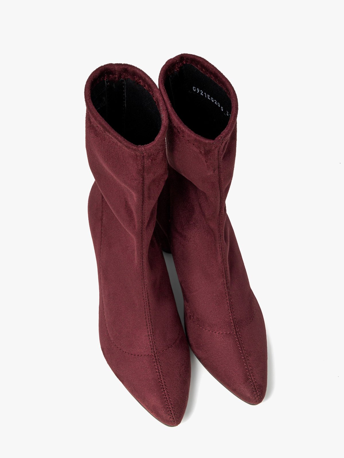 Bordowe elastyczne botki na obcasie