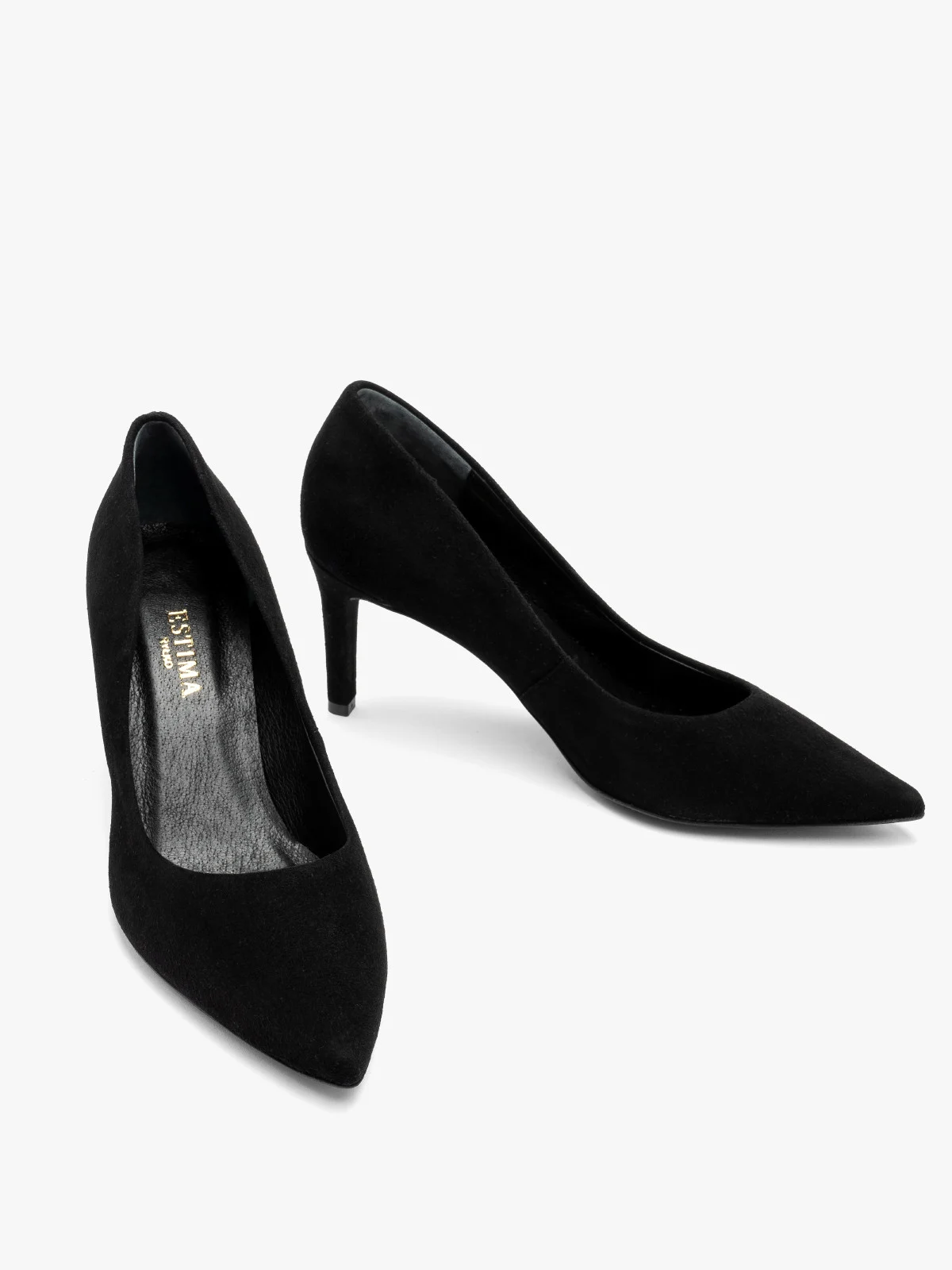 Czarne, welurowe czółenka na obcasie