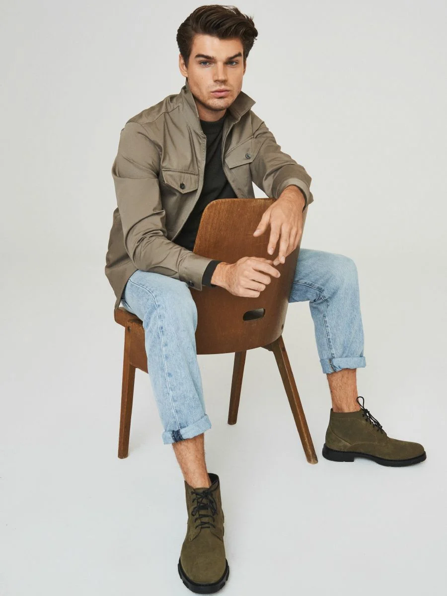 Oliwkowe casualowe trzewiki męskie