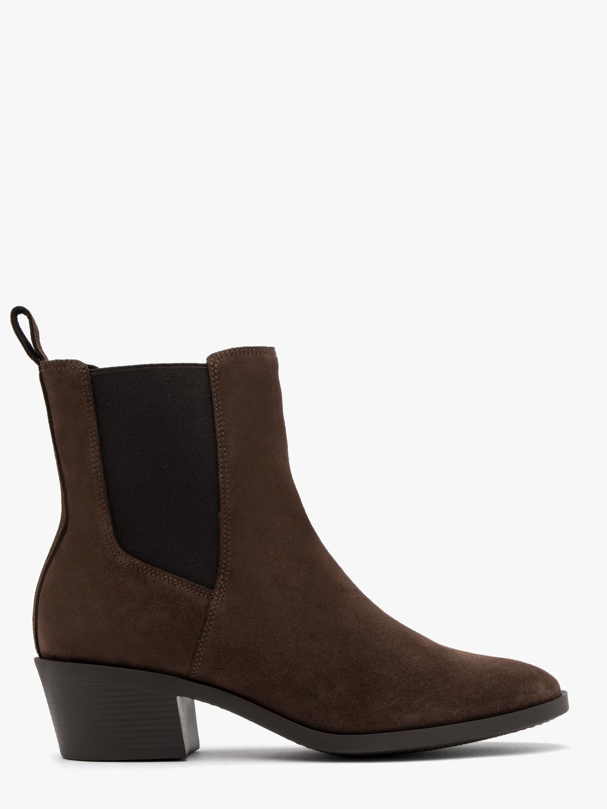 Brązowe sztyblety damskie ze skóry welurowej na niskim obcasie