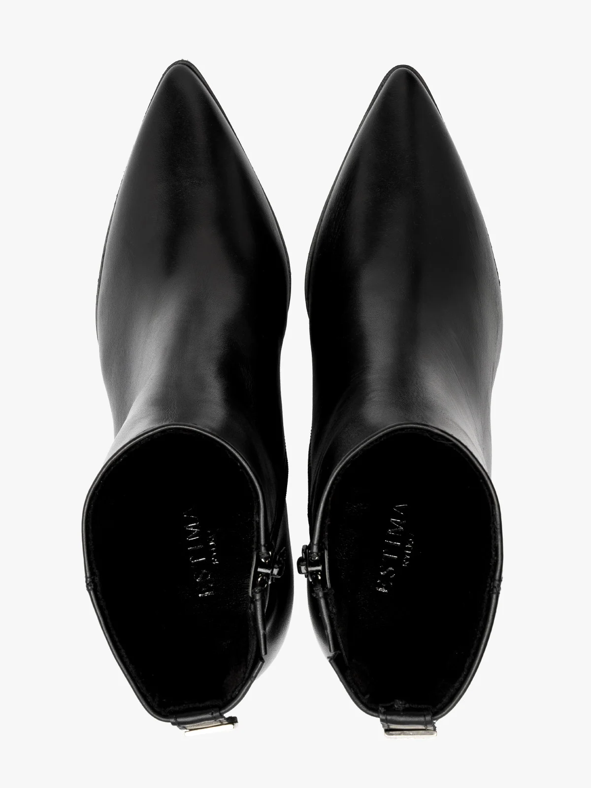 Czarne botki ze skóry licowej na grubej szpilce