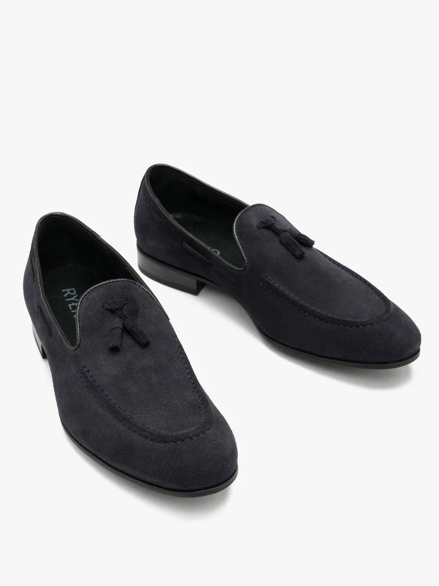 Granatowe mokasyny męskie z frędzlem