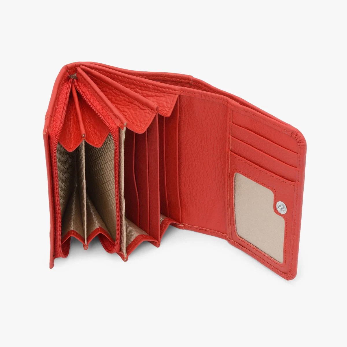 Czerwony portfel damski ze srebrnym detalem