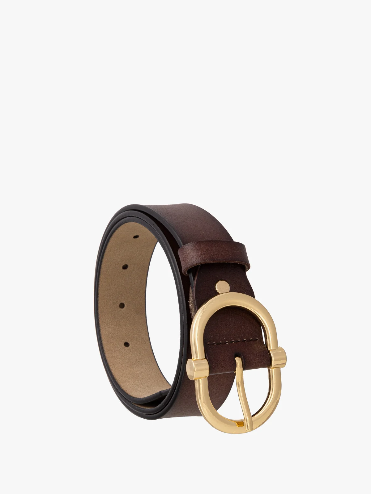 Brązowy pasek ze złotą klamrą