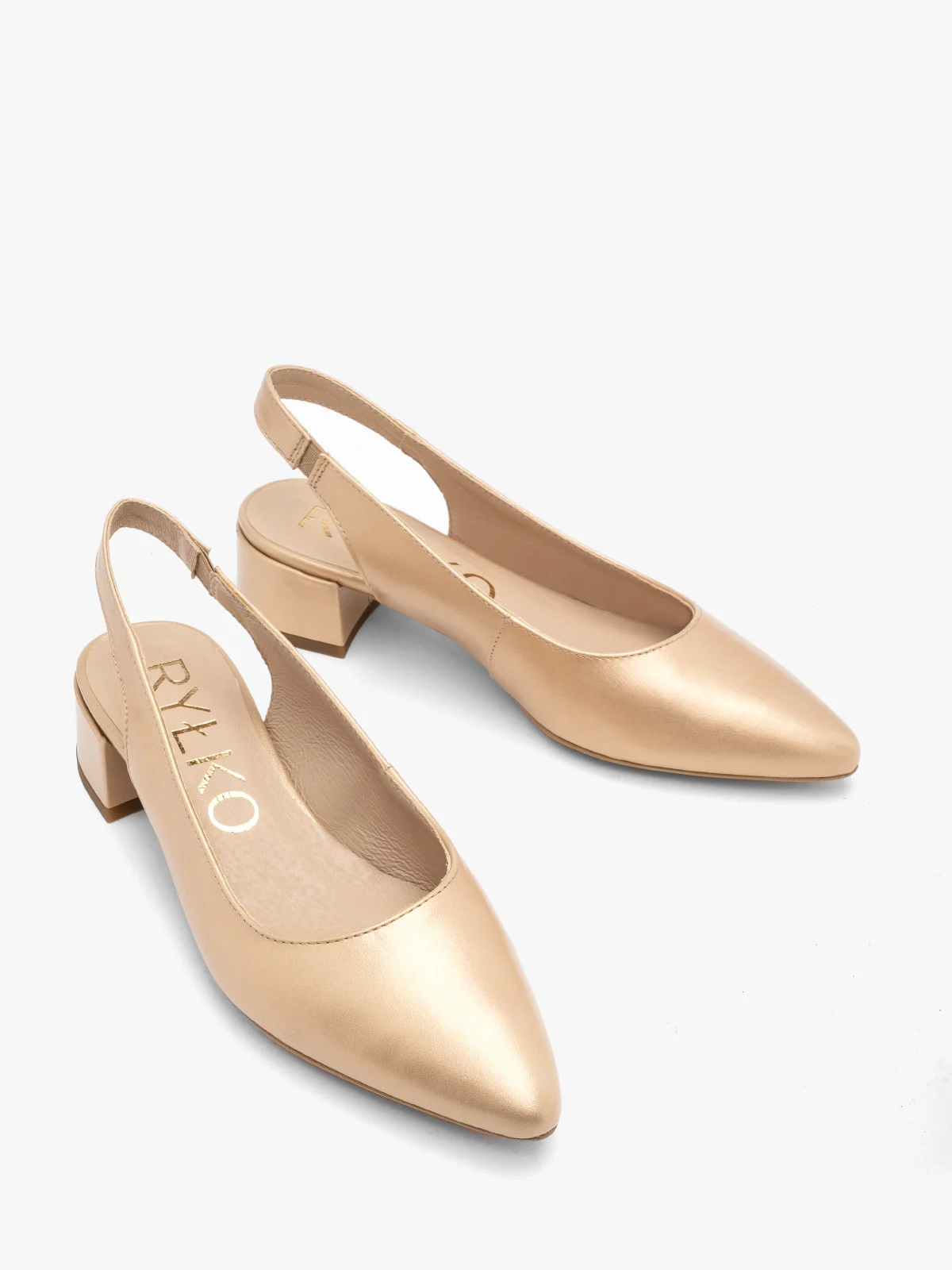 Złote czółenka damskie z otwartą piętą