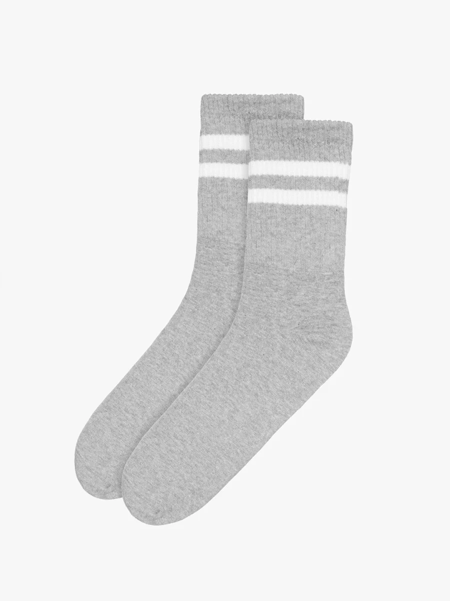 Szare skarpety bawełniane w białe paski