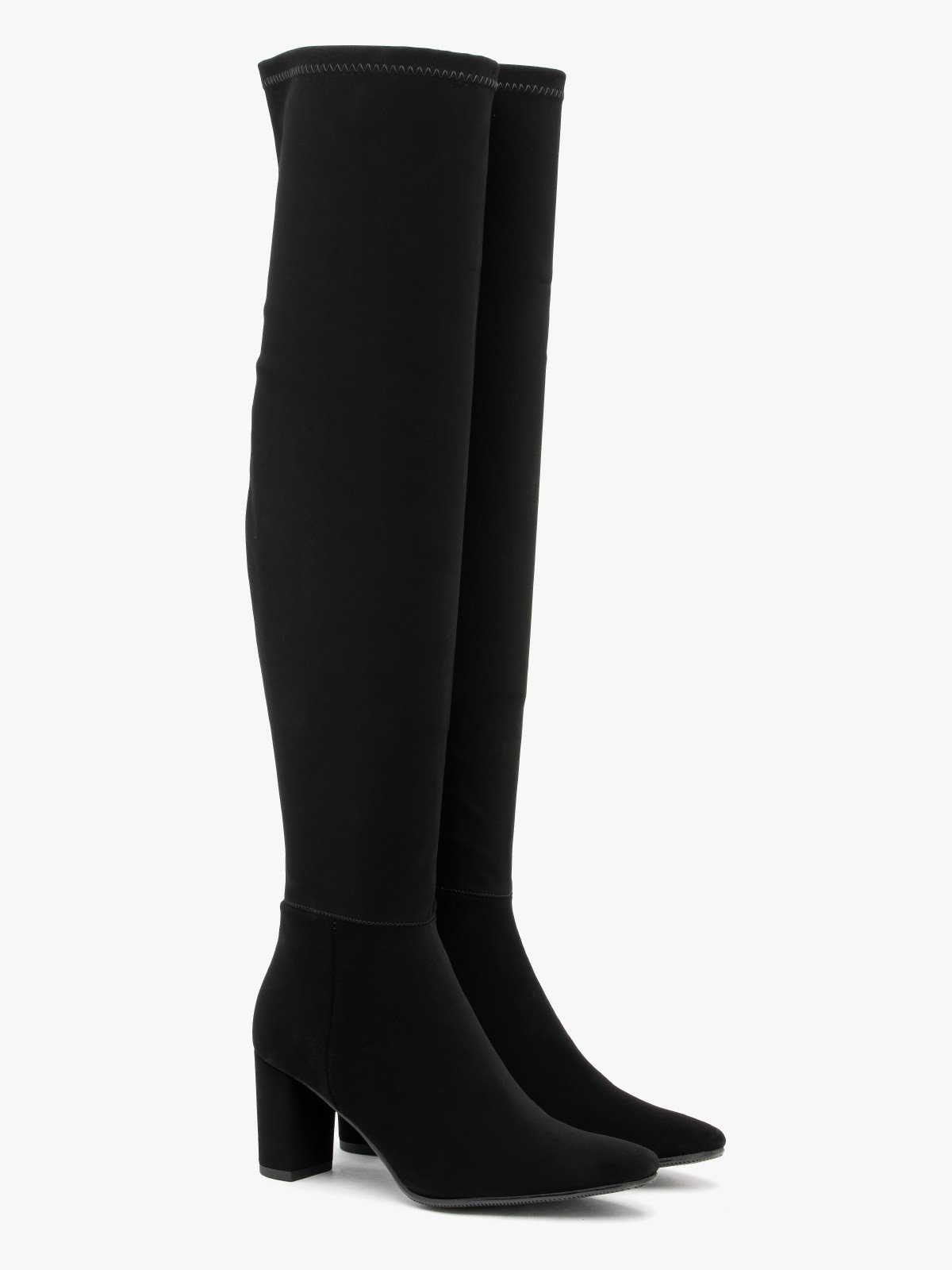 Wysokie elastyczne kozaki na słupkowym obcasie