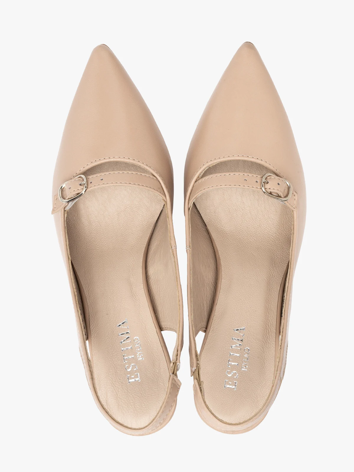 Beżowe czółenka z ozdobnym paskiem