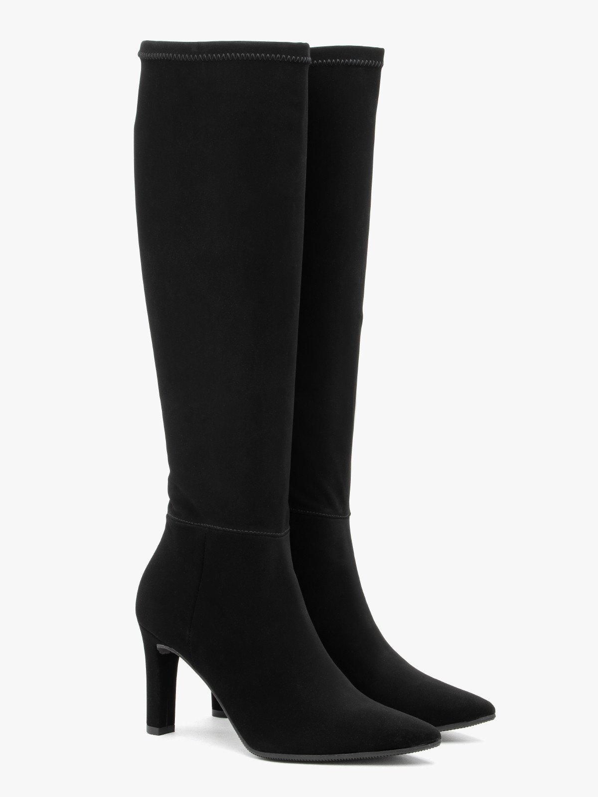 Elastyczne kozaki z szeroką cholewką na szpilce