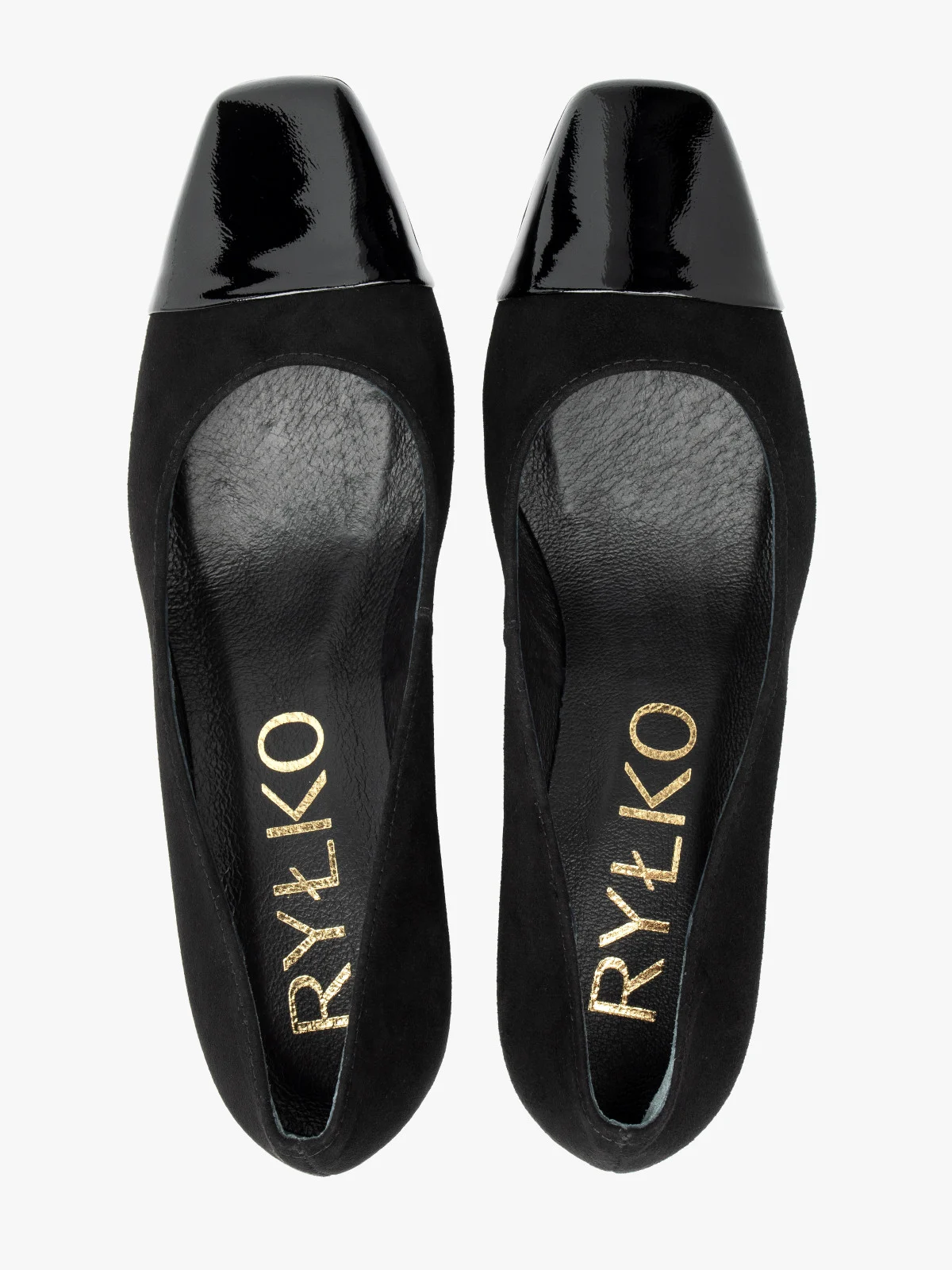 Czarne welurowe czółenka z lakierowanym noskiem