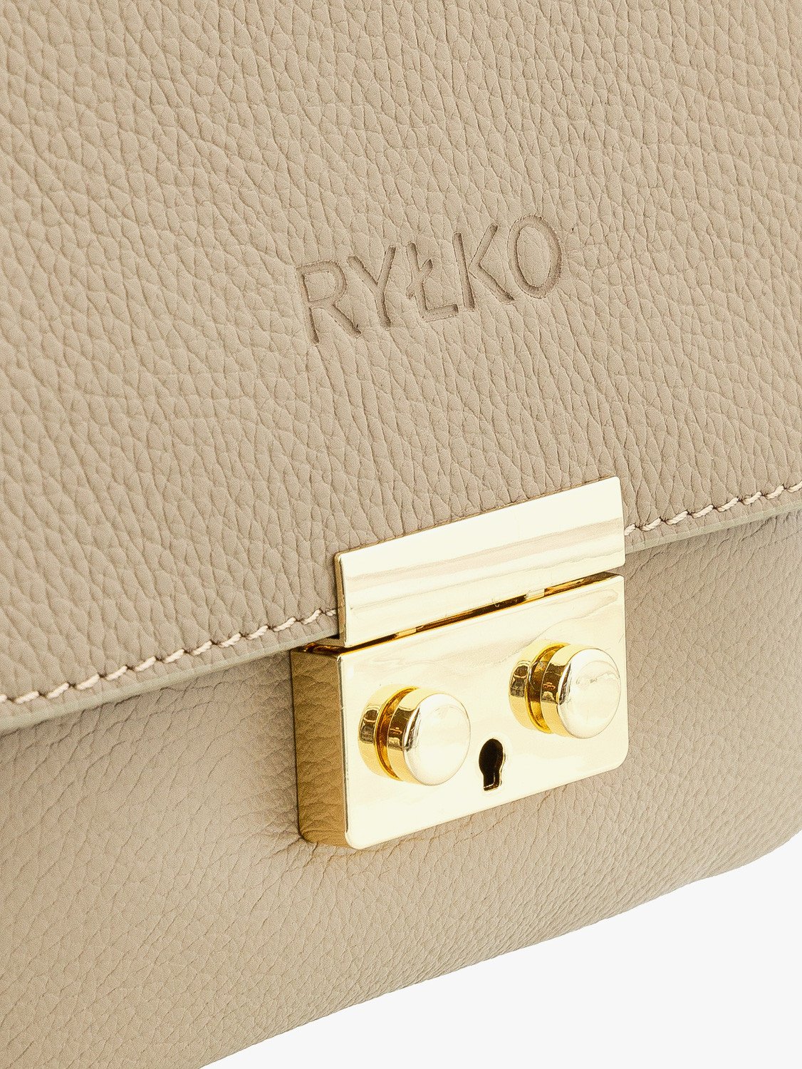 Ciemnobeżowy plecak ze złotymi elementami