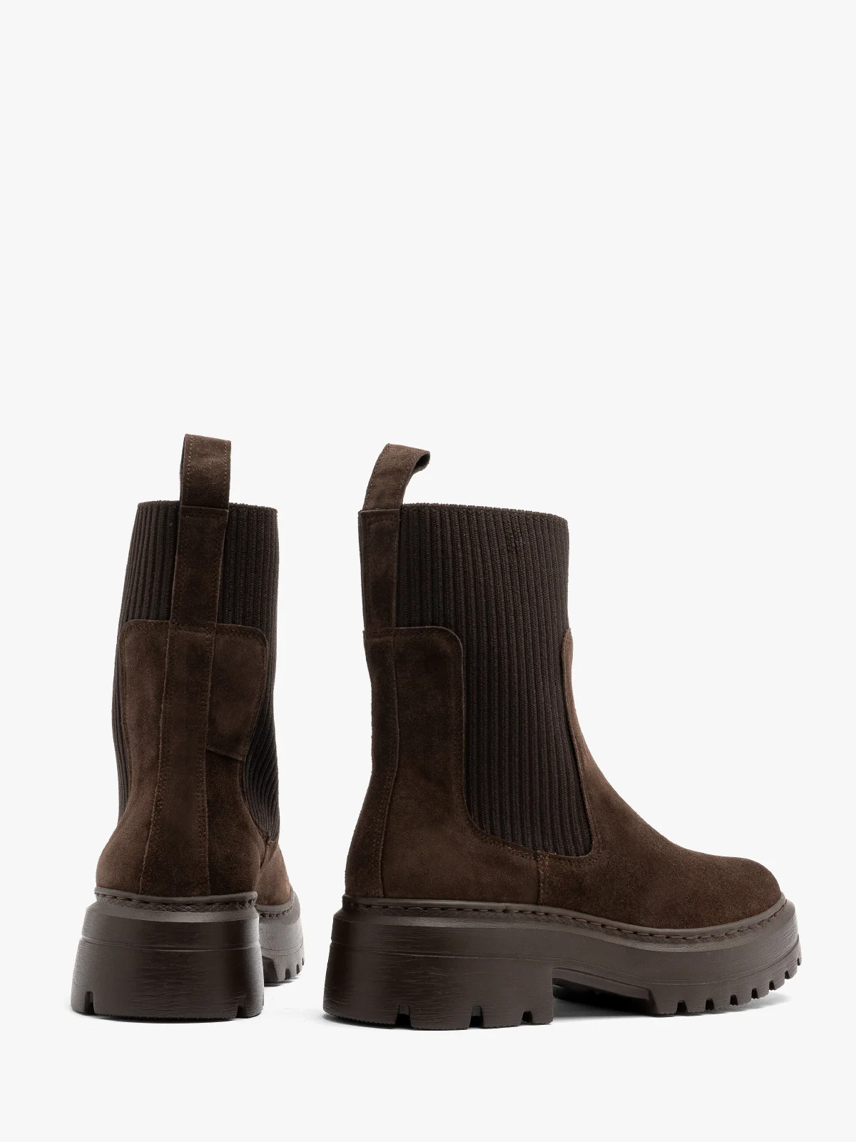 Brązowe sztyblety damskie z elastyczną tkaniną