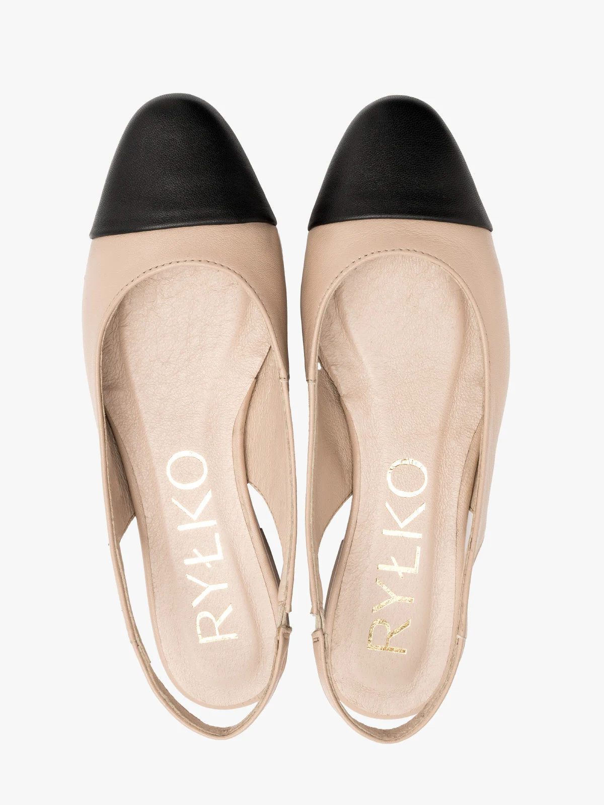 Beżowe baleriny z czarnym noskiem