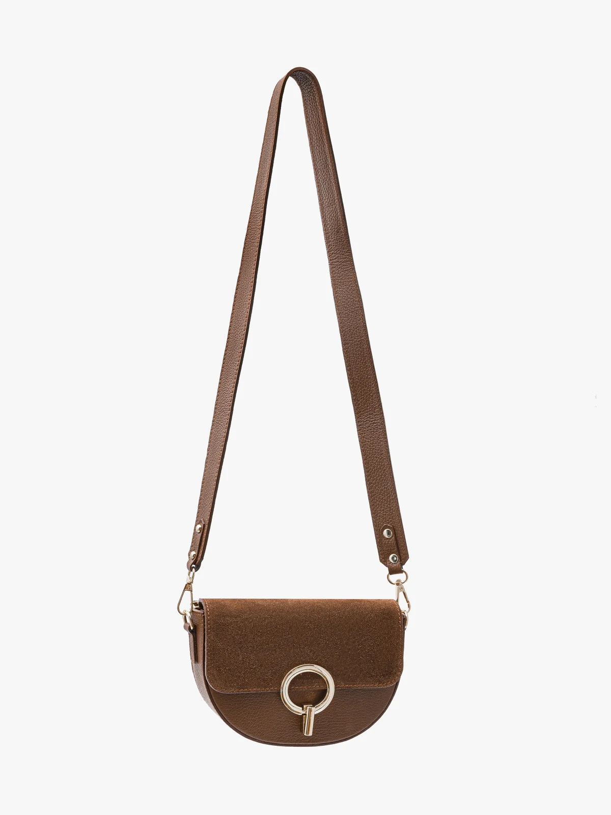 Mała, ruda torebka ze złotymi detalami