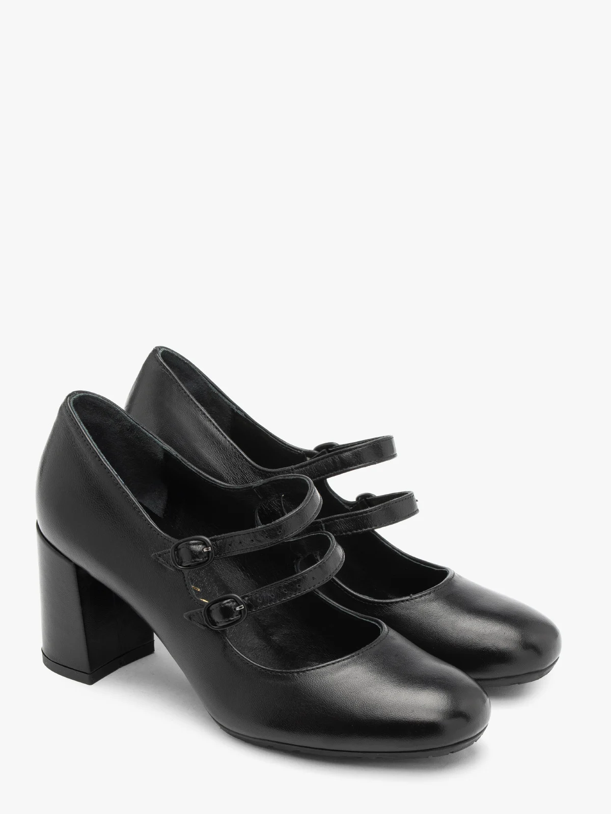 Czarne czółenka damskie z dekoracyjnymi paskami