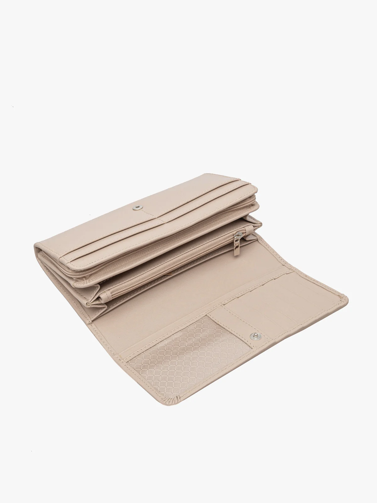 Beżowy portfel damski ze srebrnymi detalami