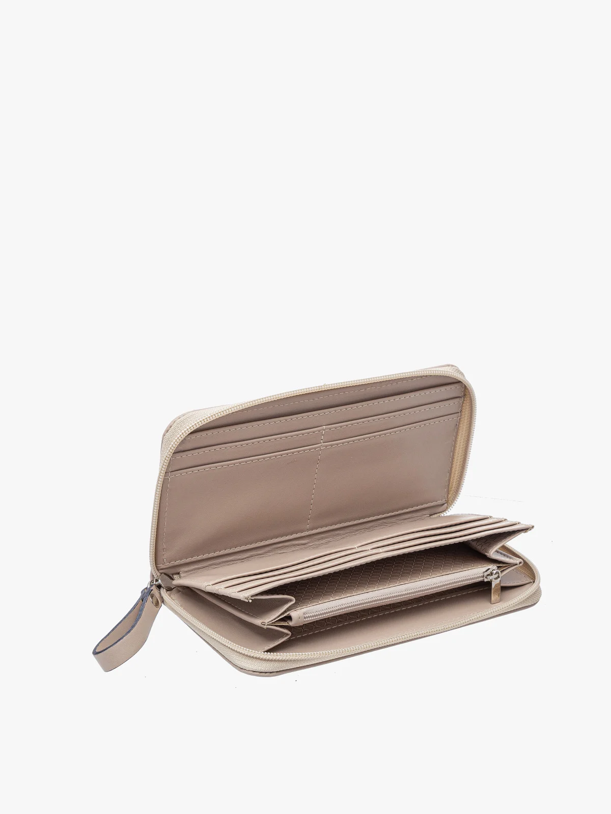 Beżowy portfel damski ze srebrnymi detalami