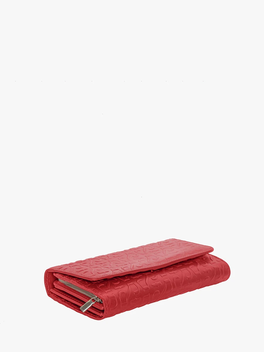 Wytłaczany bordowy portfel damski