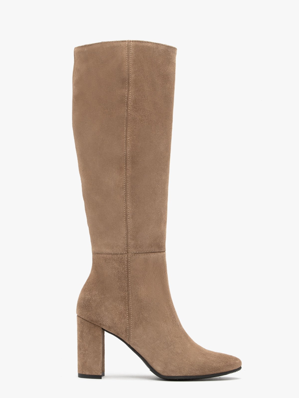 Piaskowe kozaki damskie na słupkowym obcasie