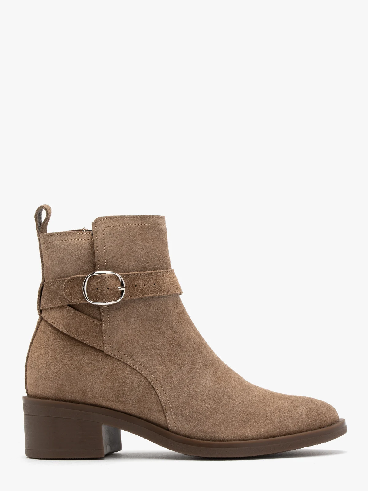 Piaskowe botki damskie z ozdobną sprzączką