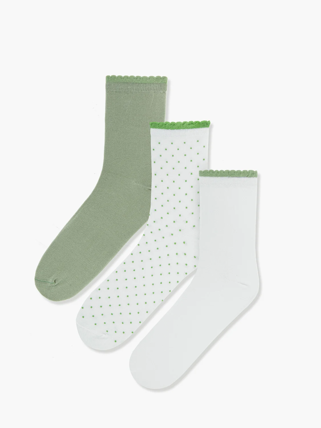 Biało-zielony trójpak skarpet damskich