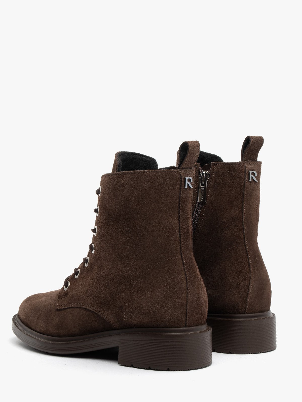 Brązowe trzewiki damskie ze skóry welurowej