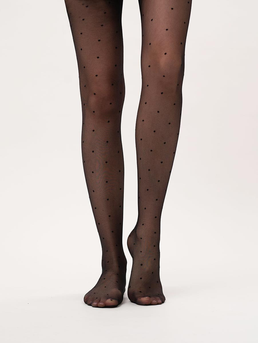 Czarne rajstopy w groszki 20 den