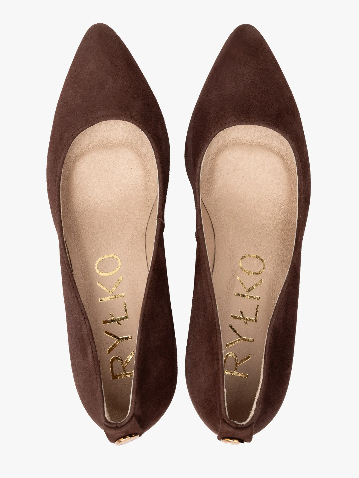 Brązowe czółenka z weluru na słupkowym obcasie