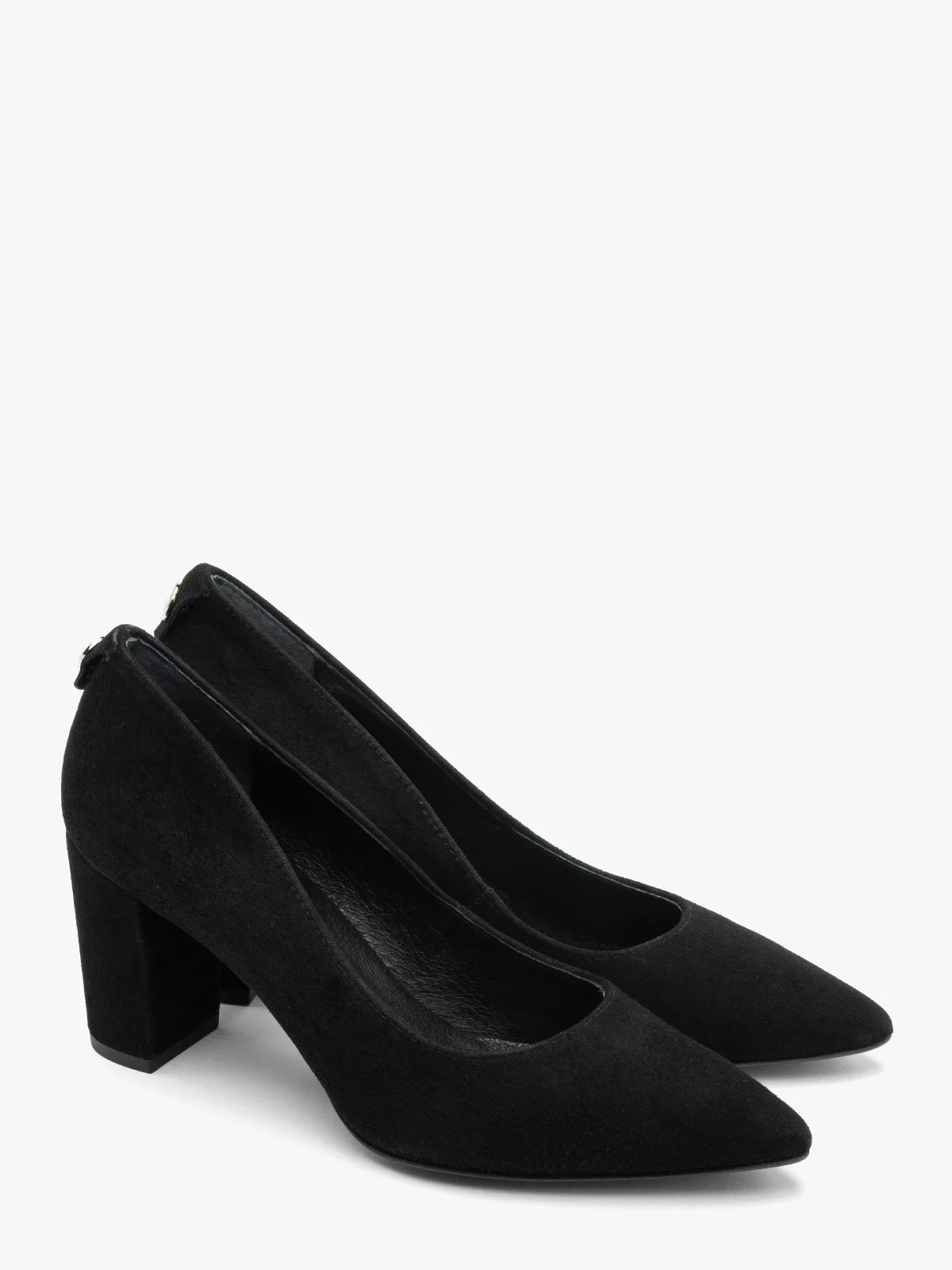 Welurowe czółenka damskie na słupkowym obcasie