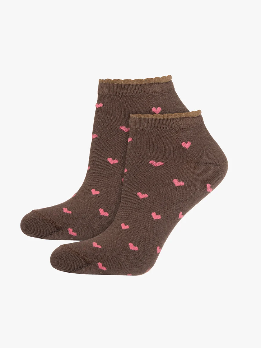 Brązowe, bawełniane skarpetki w serduszka