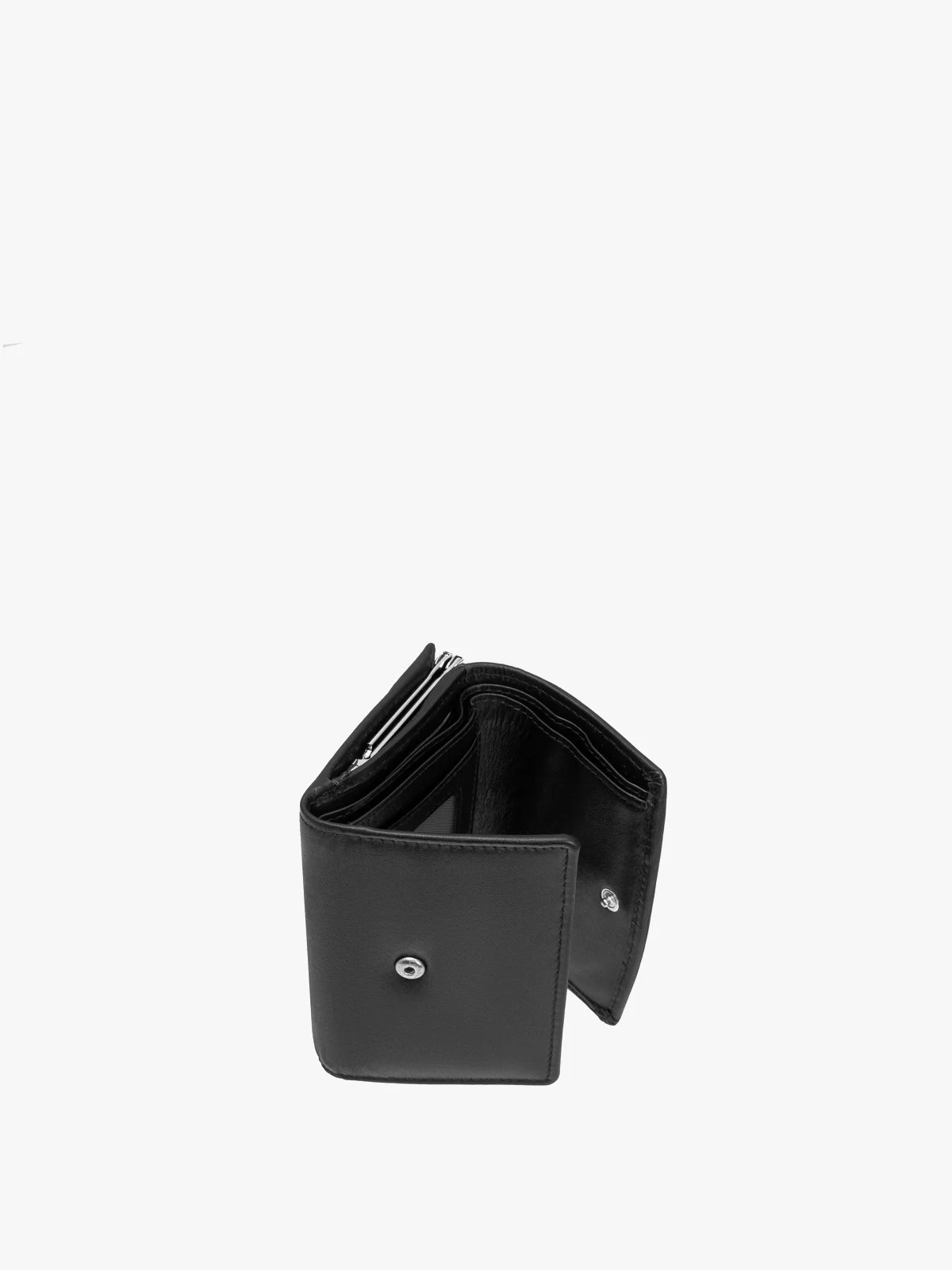 Czarny portfel damski z ozdobnym zapięciem