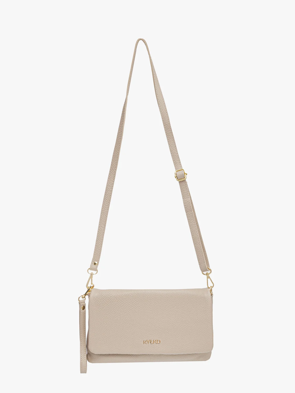 Mała, beżowa torebka z poręczną rączką