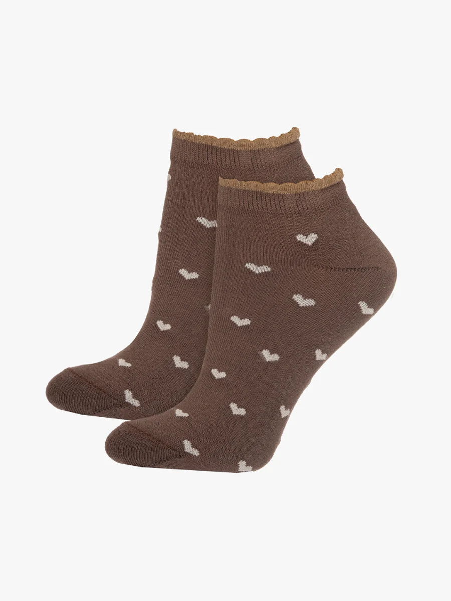 Brązowe, bawełniane skarpetki w serduszka