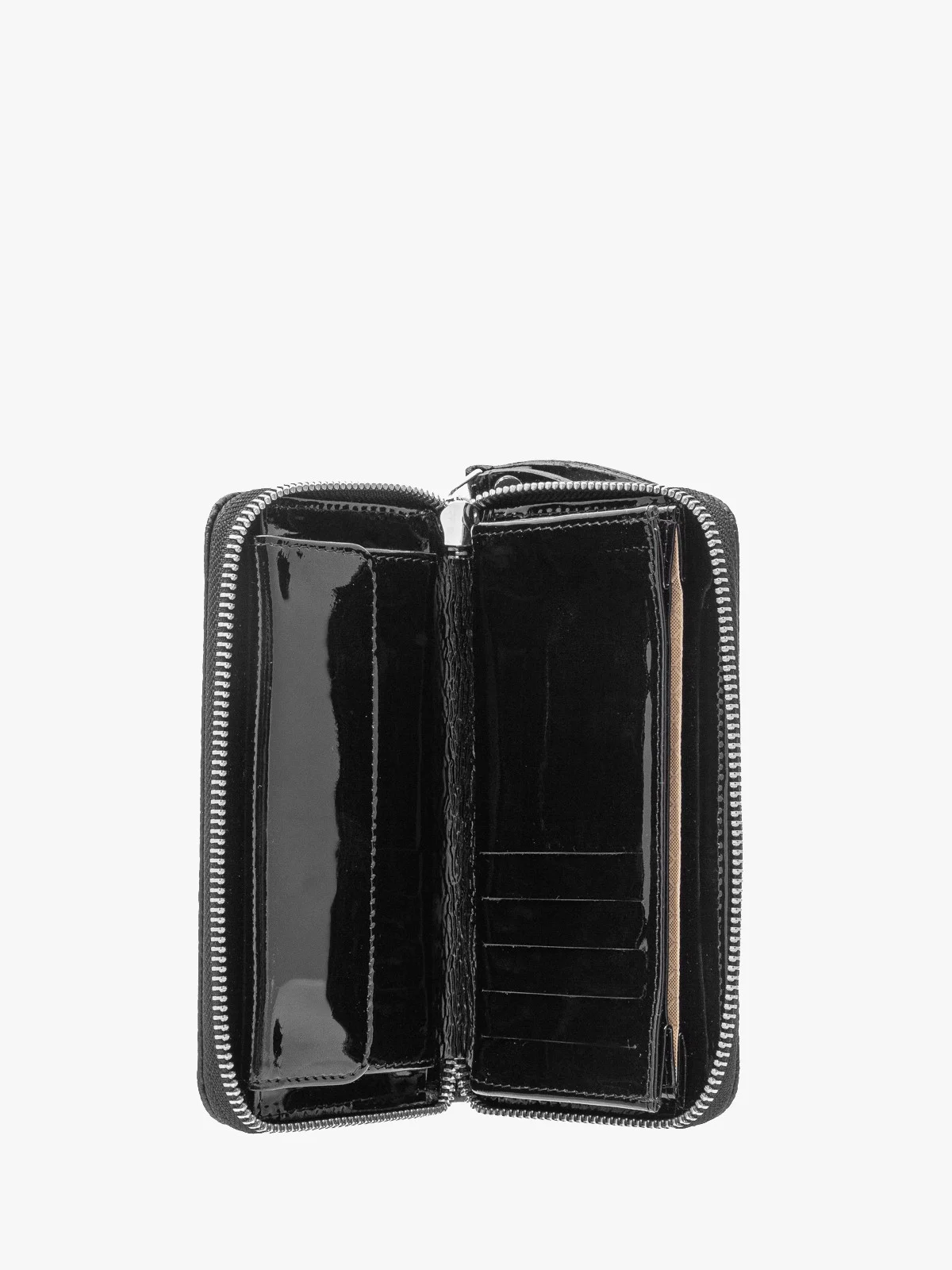 Czarny portfel damski z łączonych skór