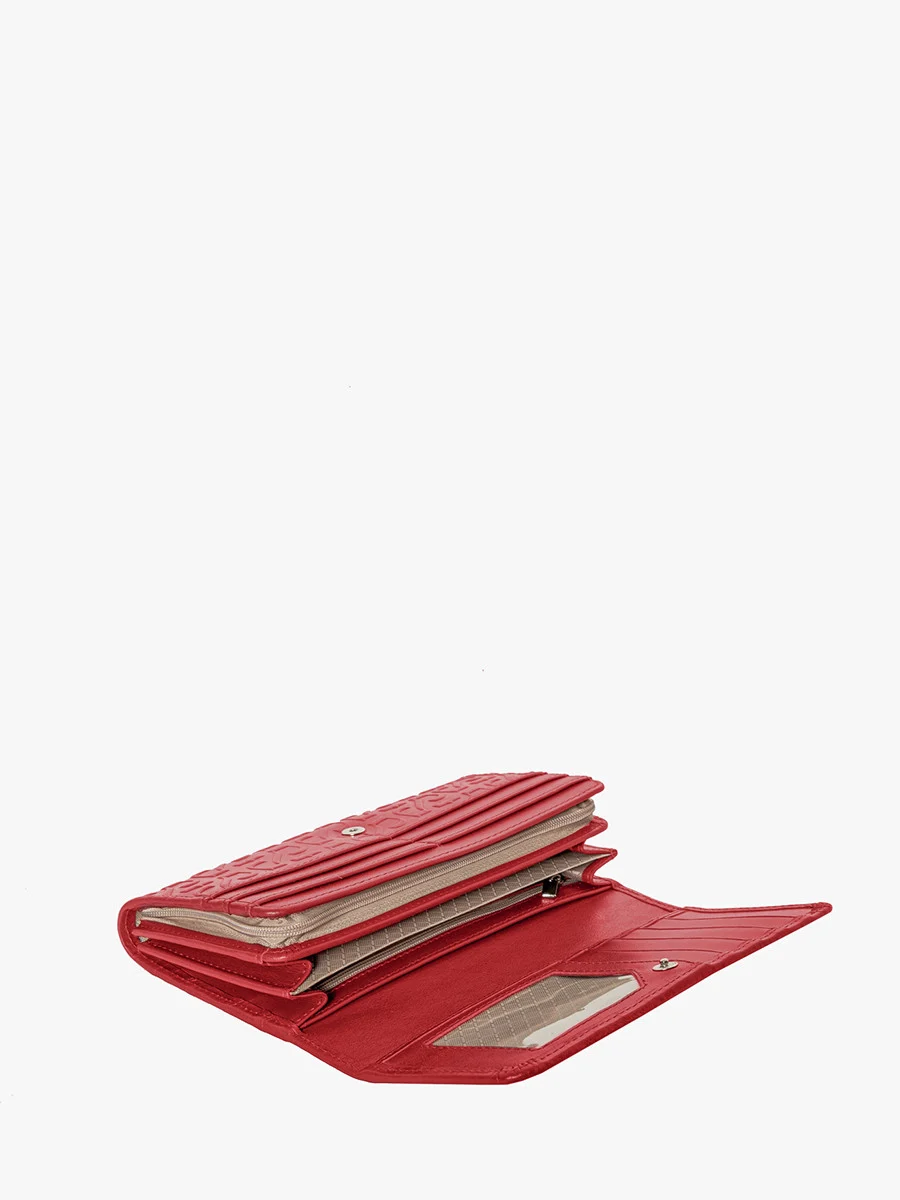 Wytłaczany bordowy portfel damski