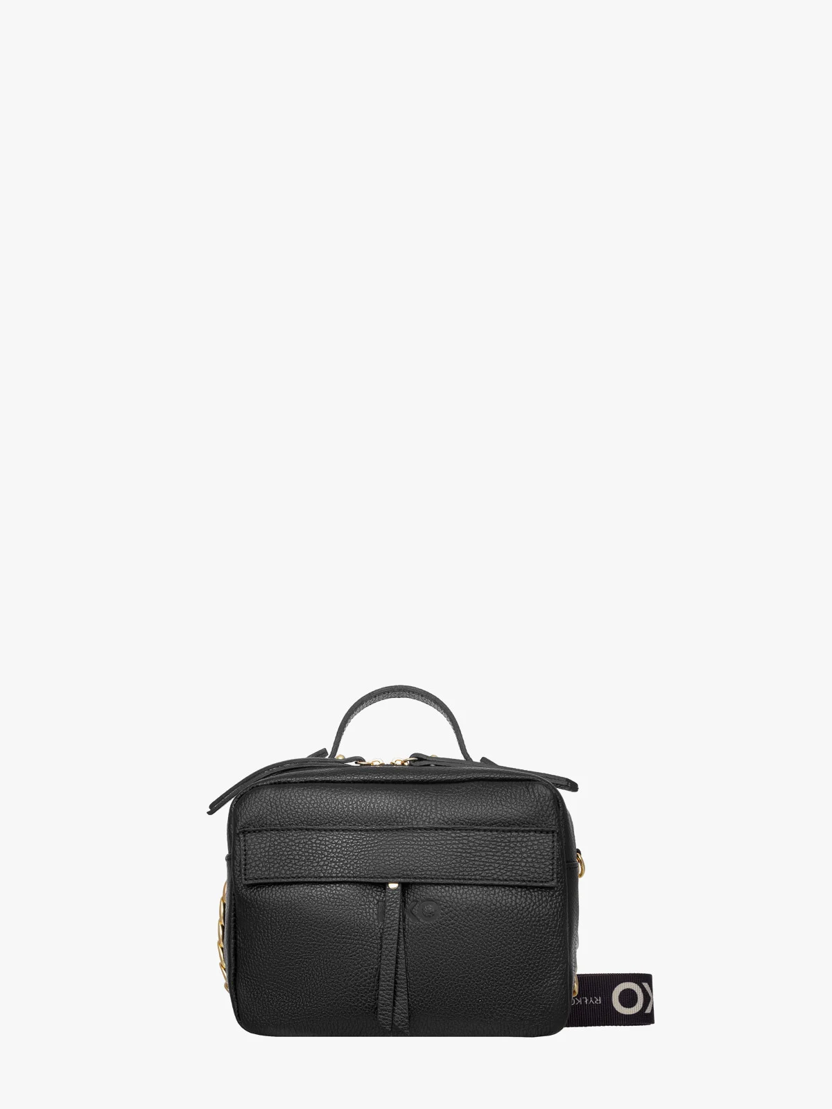 Czarna torebka na pasku z logotypem RKO