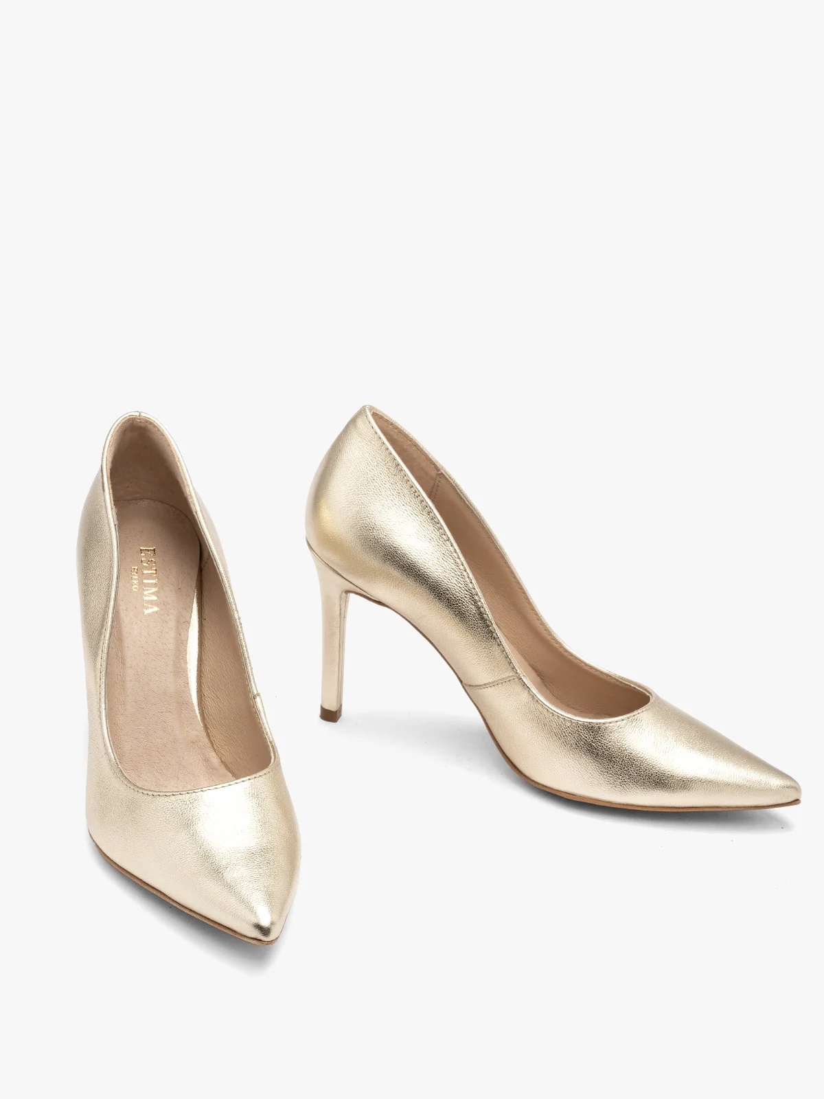 Złote czółenka na wysokiej szpilce